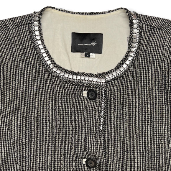 Isabel Marant Black Houndstooth Studded Hem Lines Blazer Jacket Size 2 - Picture 2 of 10